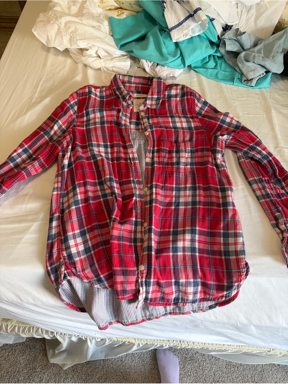American Eagle Outfitters Red Plaid Button-Up Shirt